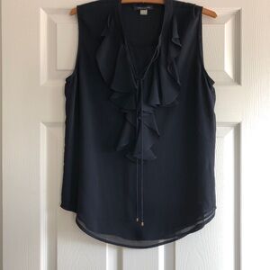 Women's Navy Sleeveless Ruffle Top